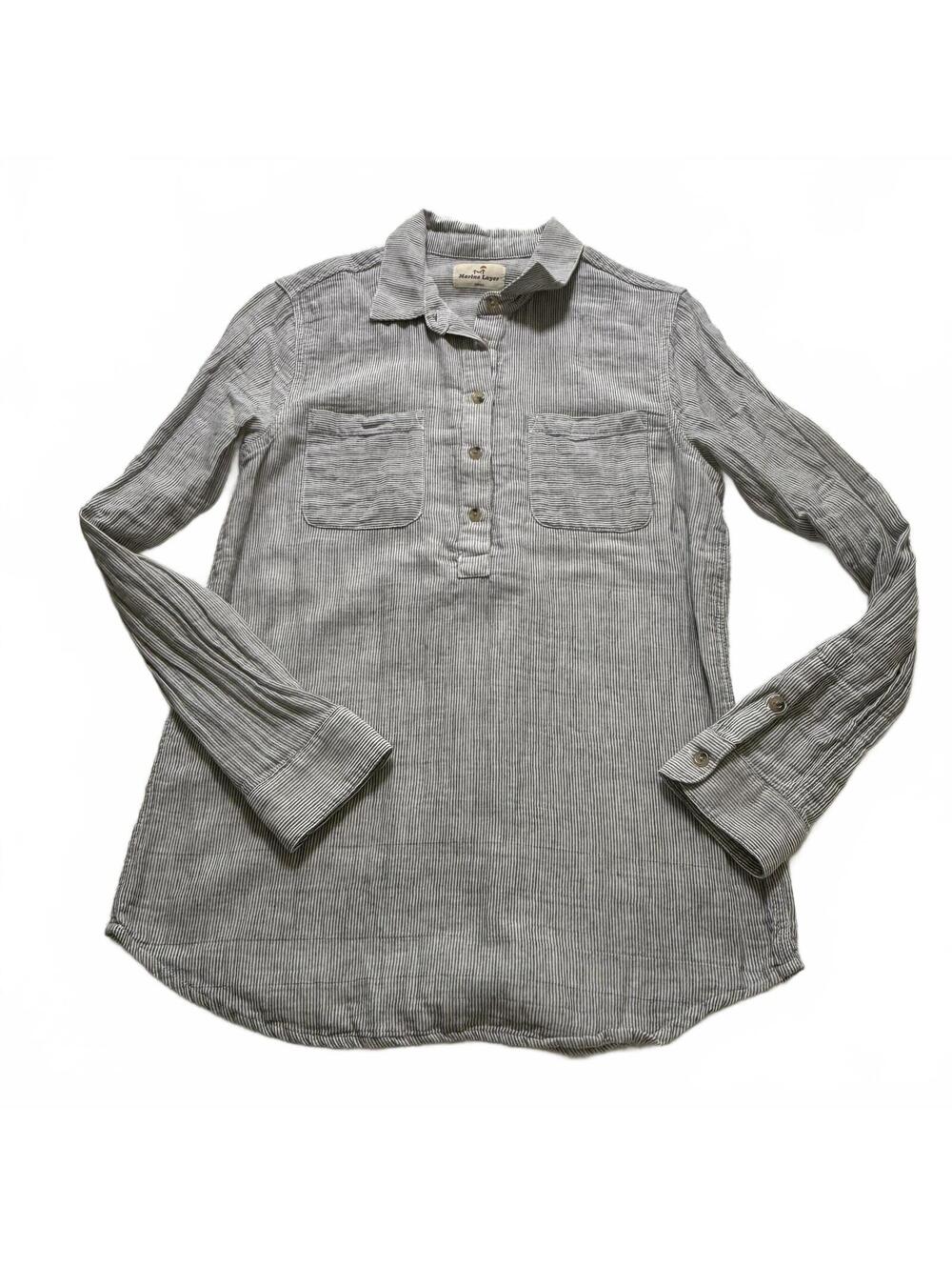 MARINE LAYER SZ S Popover Black/White Stripe 1/2‎ Button Nautical Cotton Tunic